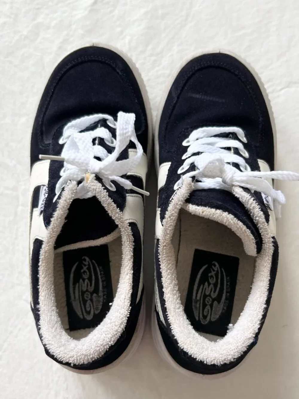 y2k style shoes platform sneakers navy blue suede 36 6 lace up chunky wedge